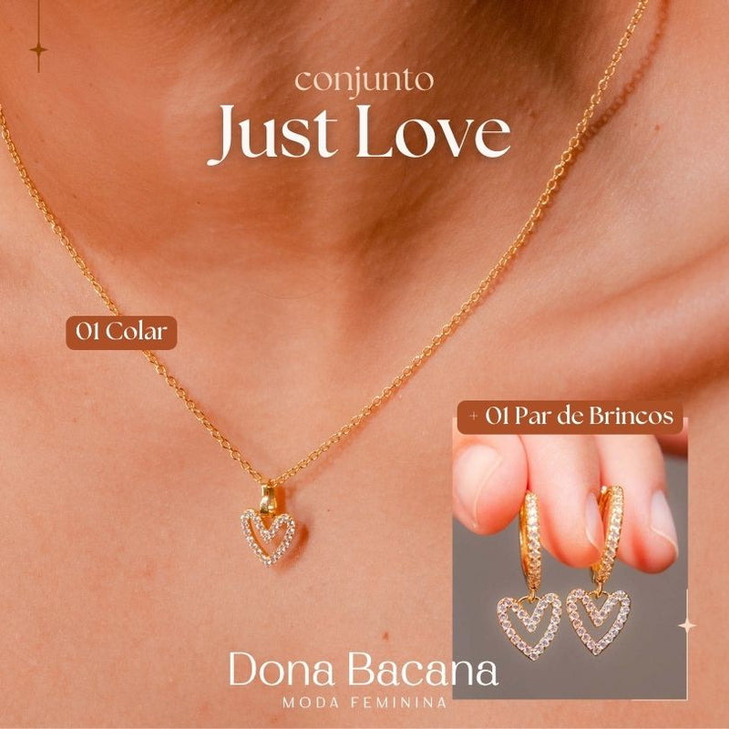 Conjunto Just Love - Colar + Brinco de Coração - Compre o Colar e GANHE OS BRINCOS