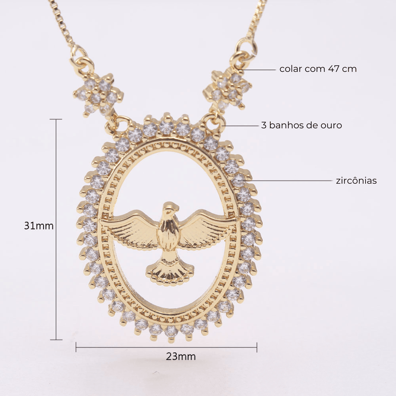 Colar Religioso Medalha Divino Espírito Santo - Folheado a Ouro 18K com Zircônias