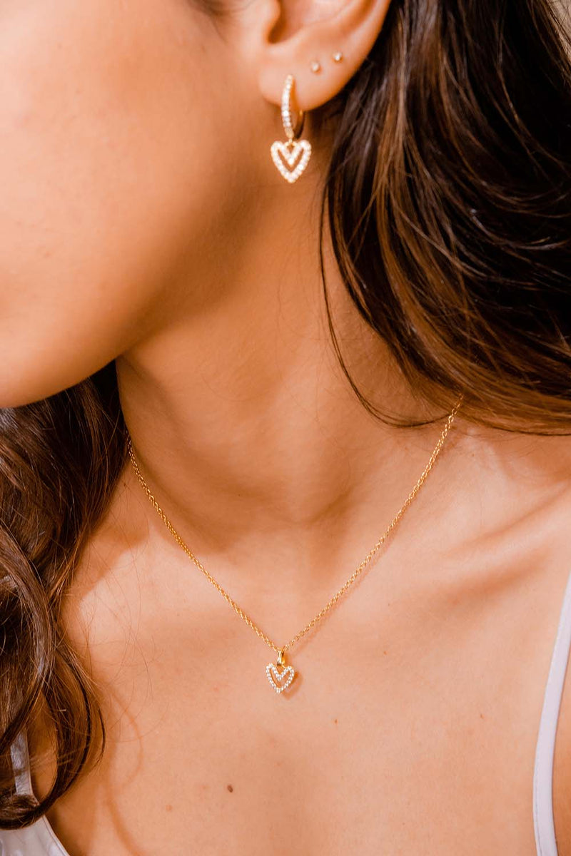 Conjunto Just Love - Colar + Brinco de Coração - Compre o Colar e GANHE OS BRINCOS
